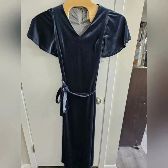 Revelry Reese Velvet‎ Maxi Dress Slate Blue Wedding Size Medium - Picture 2 of 7